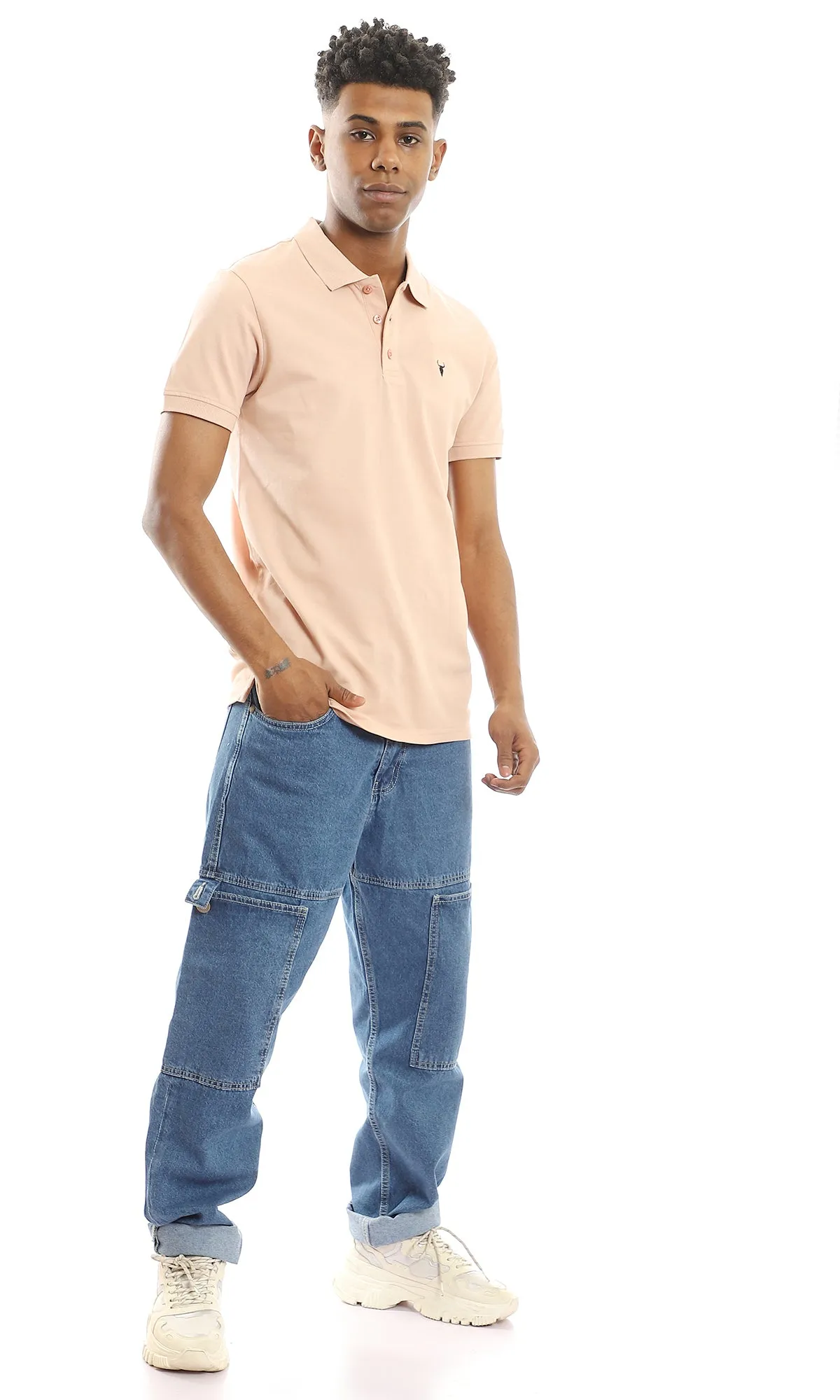 97898 Cotton Upper Buttoned Pique Polo Shirt - Nude