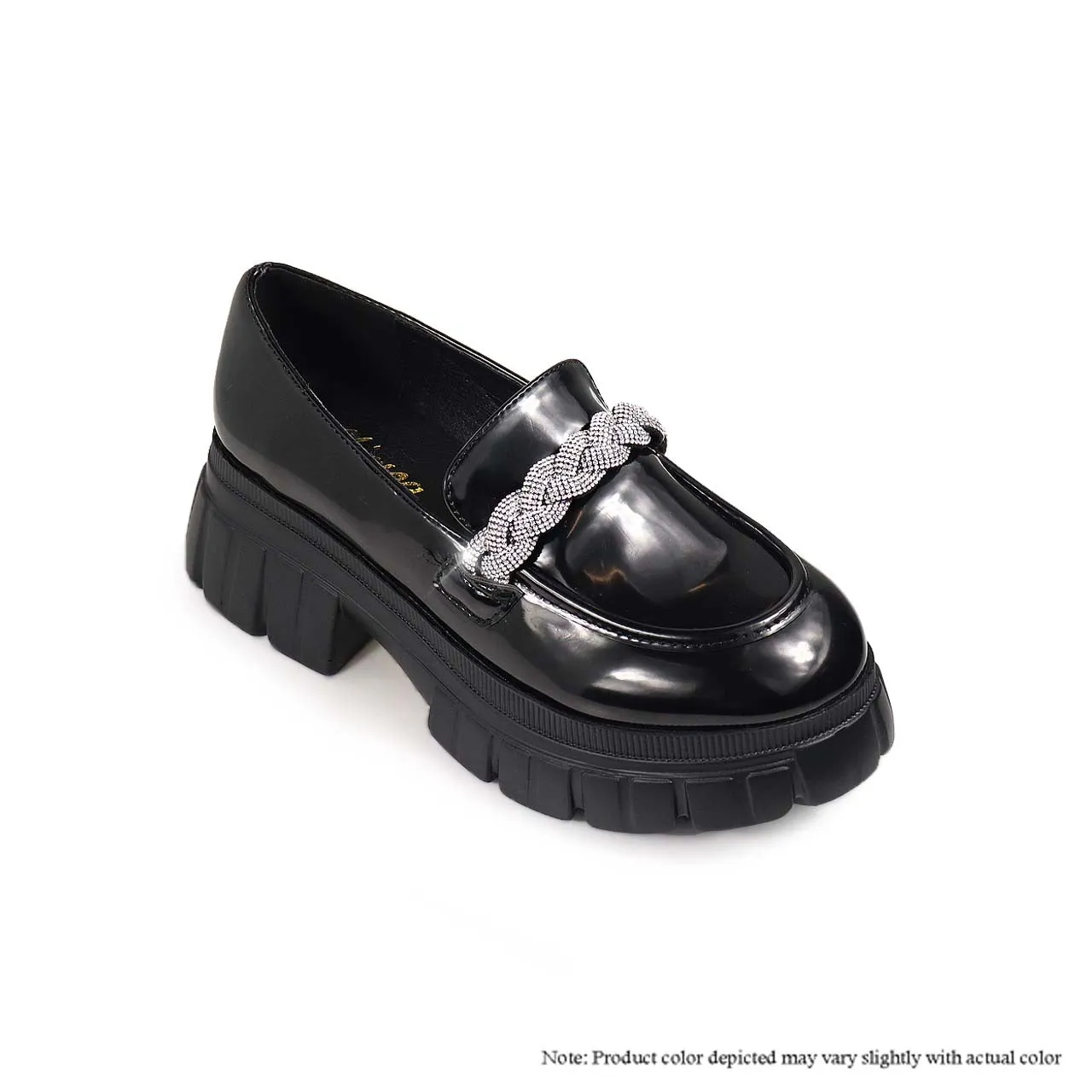 COHEN-3 LUG SOLE LOAFER W/ RHINESTONE BRAIDING DETAIL - BLACK