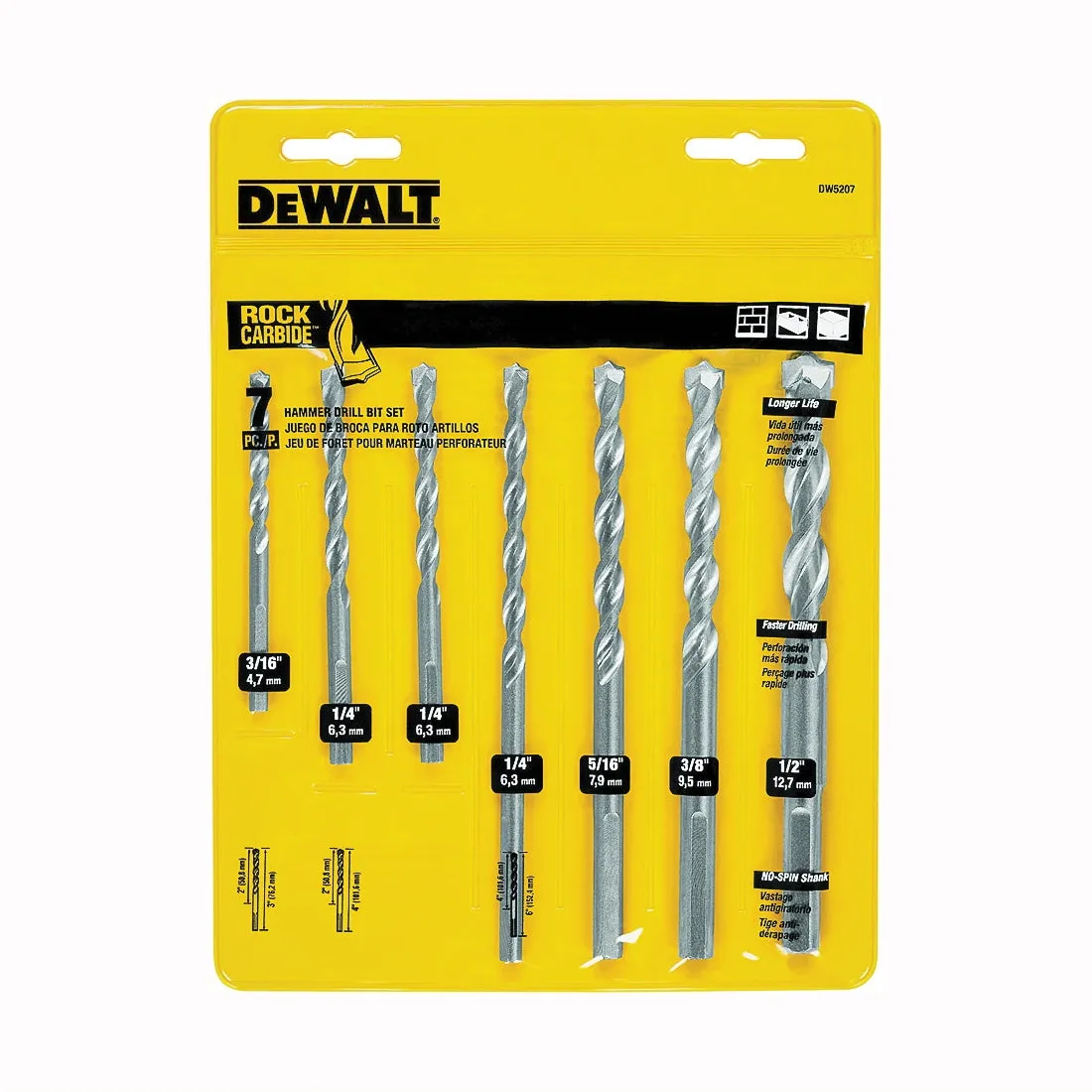 DeWALT DW5207 Hammer Drill Bit Set, Premium, 7-Piece, Carbide, Silver