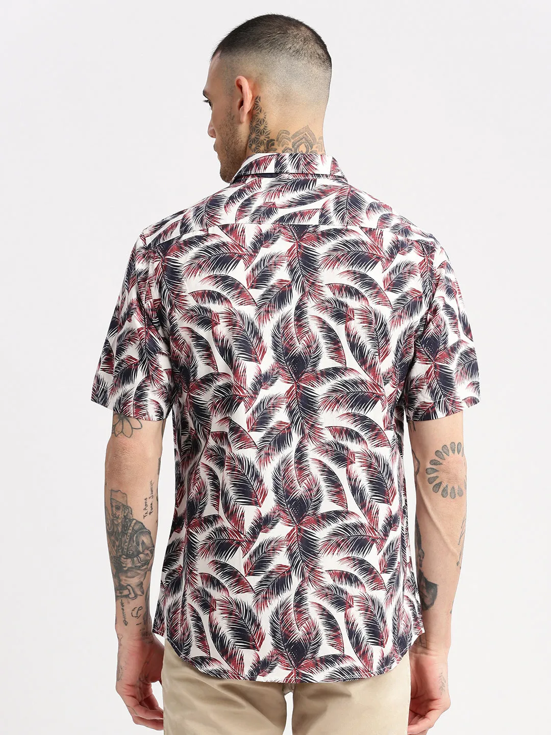 Men Spread Collar Textured Brown Casual Shirt