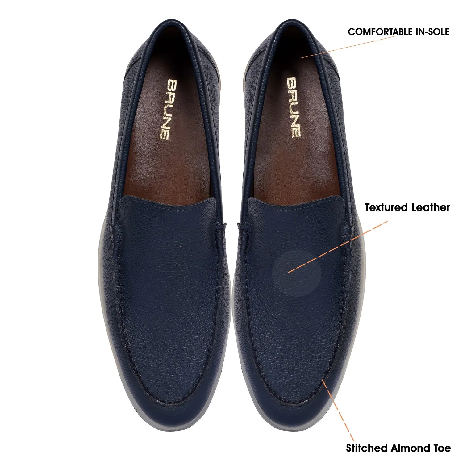 Textured Leather Yacht Slip-On Shoes in Navy Blue Color